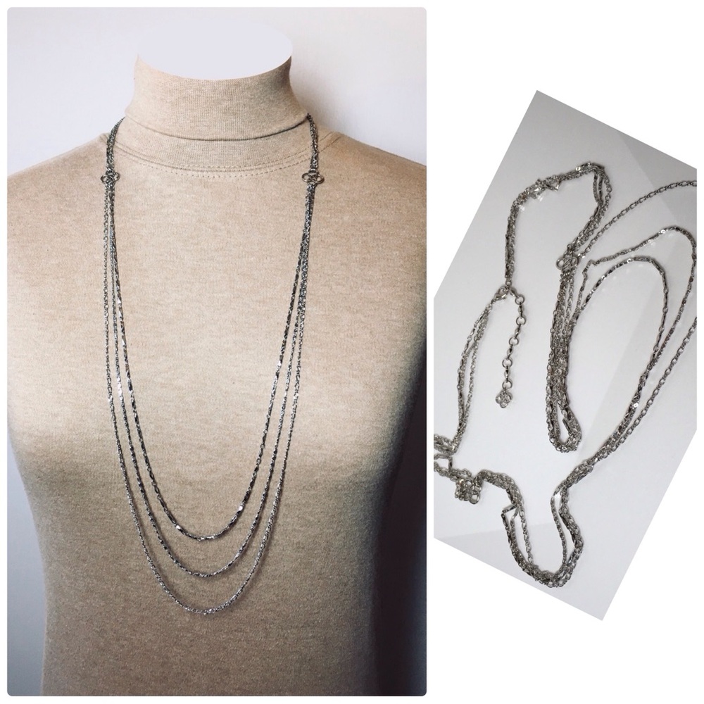 Silver Tone Multi Strand Chain Necklace